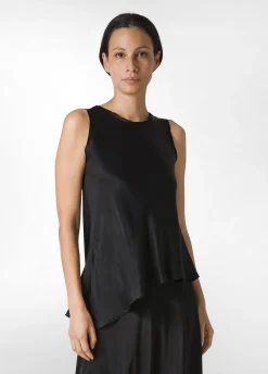 Fashion Top Asimmetrico In Raso Nero Donna Top & T-Shirts