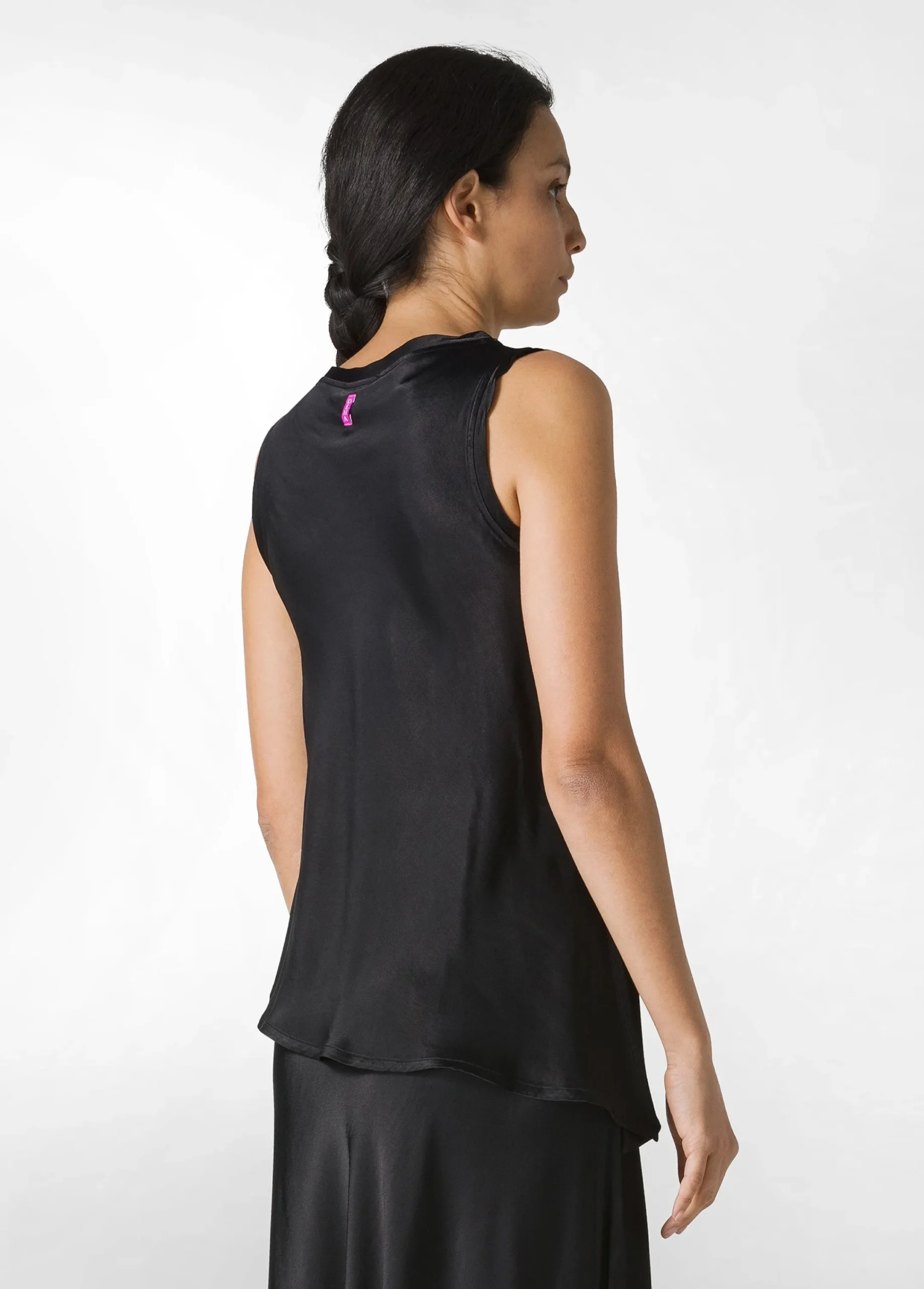 Fashion Top Asimmetrico In Raso Nero Donna Top & T-Shirts
