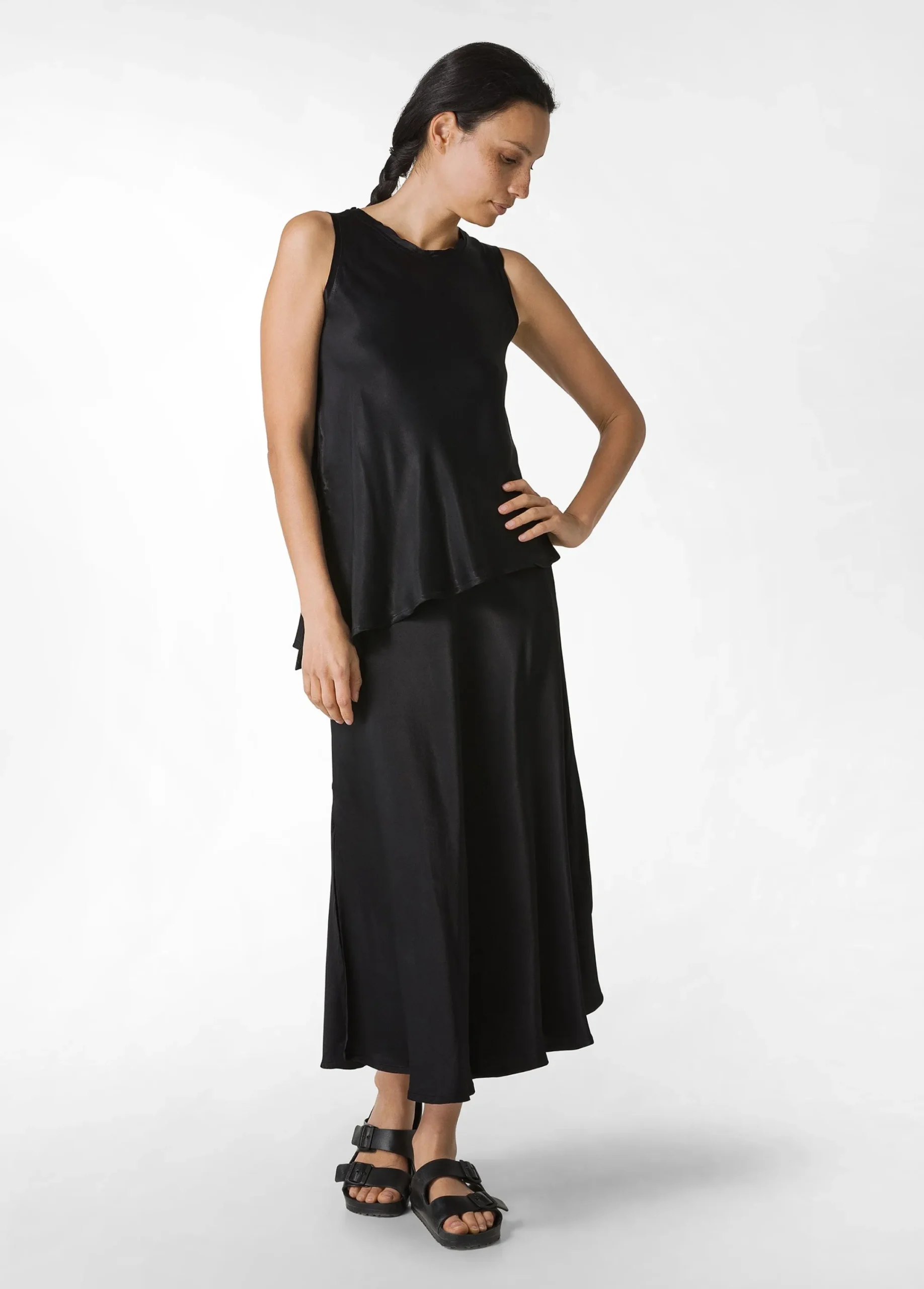 Fashion Top Asimmetrico In Raso Nero Donna Top & T-Shirts
