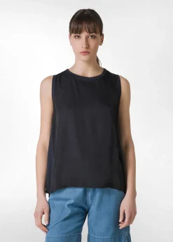 Shop Top Con Inserti In Raso Blu Donna Top & T-Shirts
