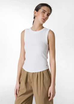 Clearance Top In Costina Effetto Vintage Bianco Donna Top & T-Shirts