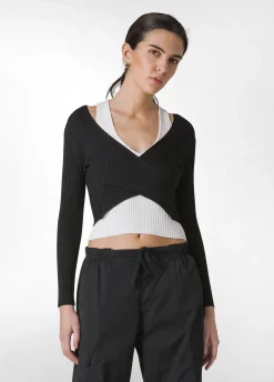 New Top Incrociato In Maglia Di Rayon Nero Donna Felpe & Maglieria