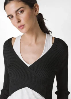 New Top Incrociato In Maglia Di Rayon Nero Donna Felpe & Maglieria