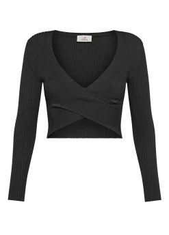 New Top Incrociato In Maglia Di Rayon Nero Donna Felpe & Maglieria
