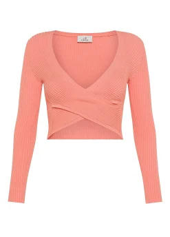 Outlet Top Incrociato In Maglia Di Rayon Arancio Donna Top & T-Shirts