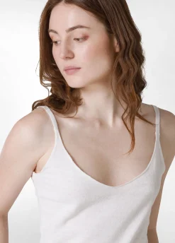 Store Top In Maglia Misto Lino Con Spalline Bianco Donna Top & T-Shirts