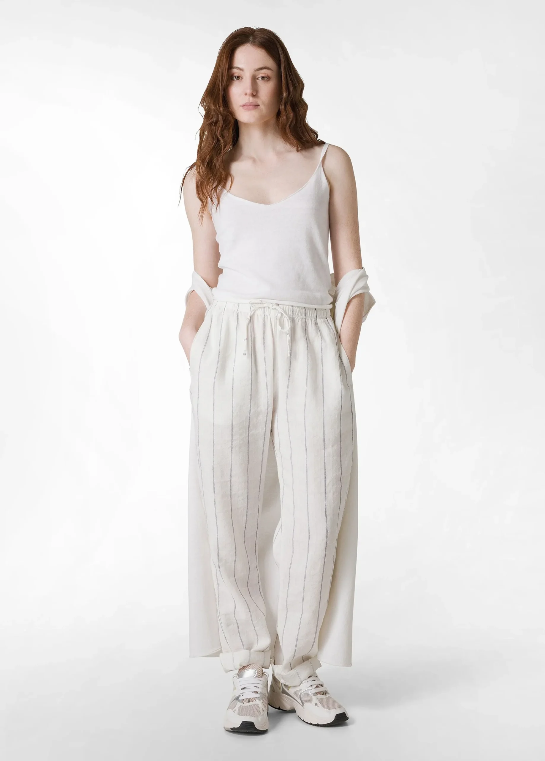 Store Top In Maglia Misto Lino Con Spalline Bianco Donna Top & T-Shirts