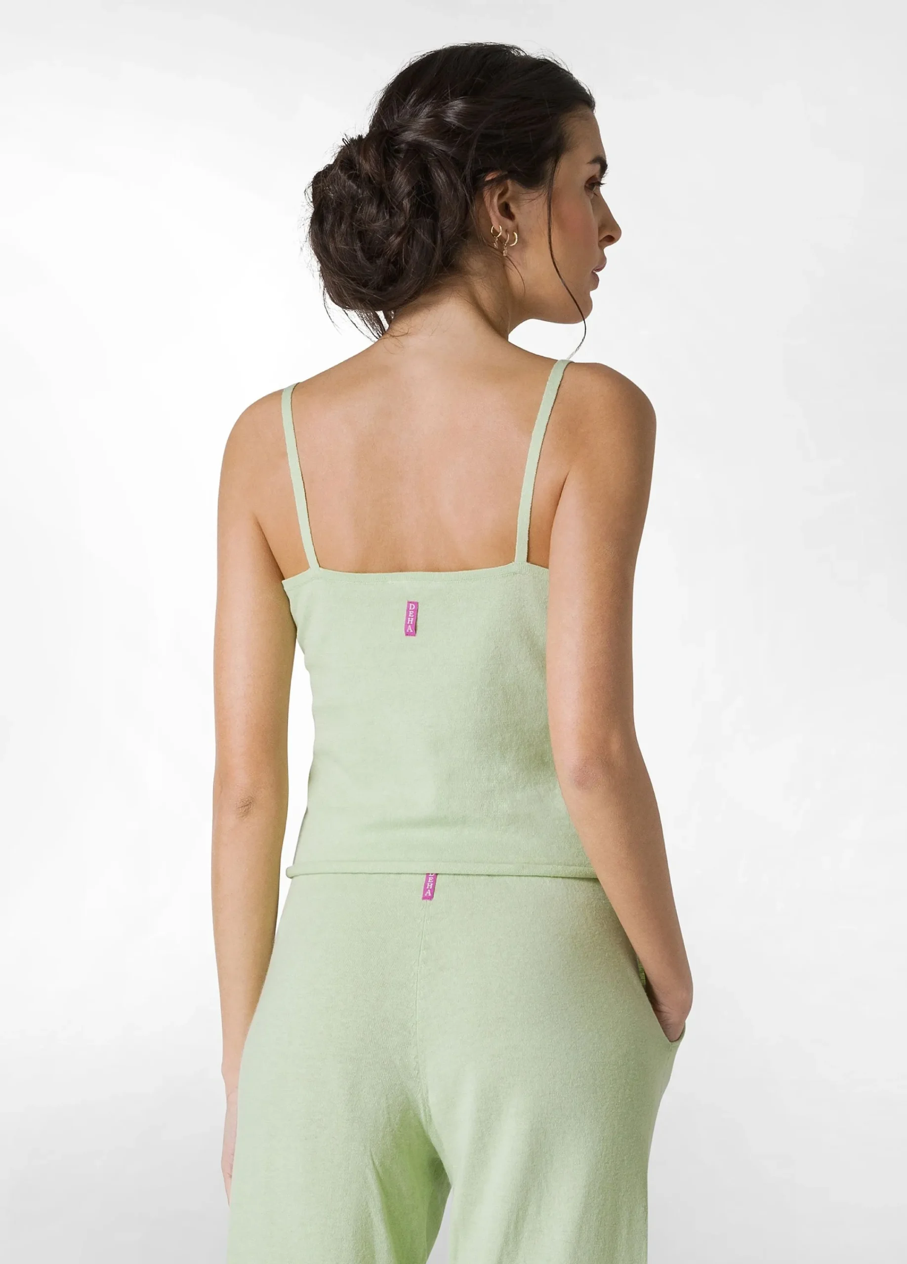 Shop Top In Maglia Misto Lino Con Spalline Verde Donna Top & T-Shirts