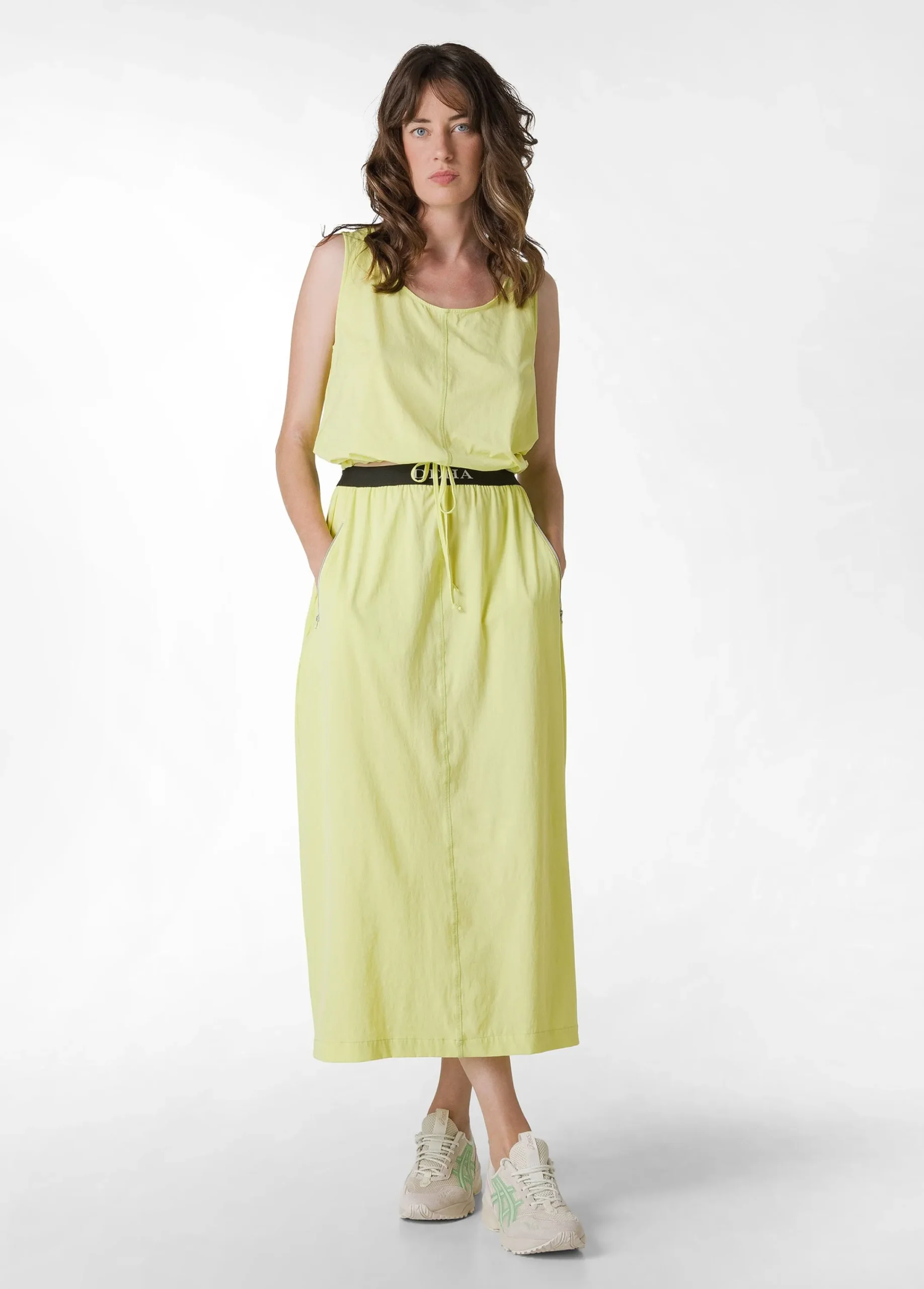 Shop Top In Nylon Con Logo Giallo Donna Top & T-Shirts