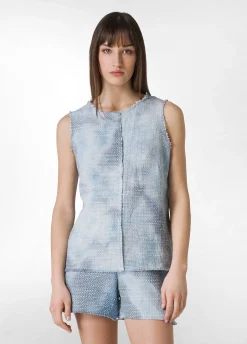 Hot Top In Tweed Effetto Batik Blu Donna Top & T-Shirts