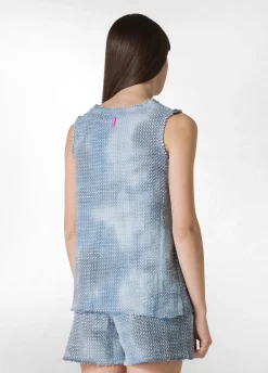 Hot Top In Tweed Effetto Batik Blu Donna Top & T-Shirts