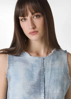 Hot Top In Tweed Effetto Batik Blu Donna Top & T-Shirts