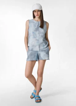 Hot Top In Tweed Effetto Batik Blu Donna Top & T-Shirts