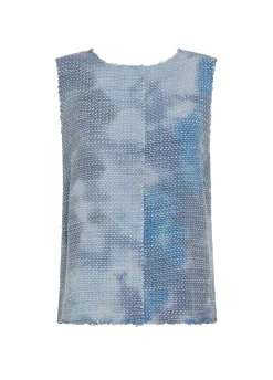 Hot Top In Tweed Effetto Batik Blu Donna Top & T-Shirts