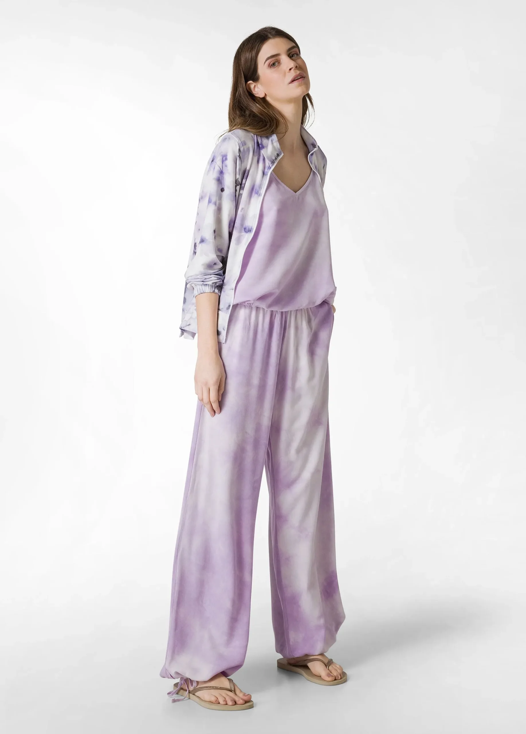 Fashion Top In Twill Effetto Batik Viola Donna Top & T-Shirts