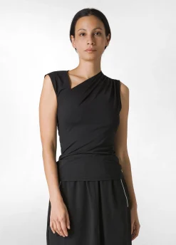 Cheap Top Scollo Asimmetrico In Microfibra Nero Donna Top & T-Shirts