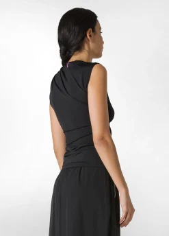 Cheap Top Scollo Asimmetrico In Microfibra Nero Donna Top & T-Shirts