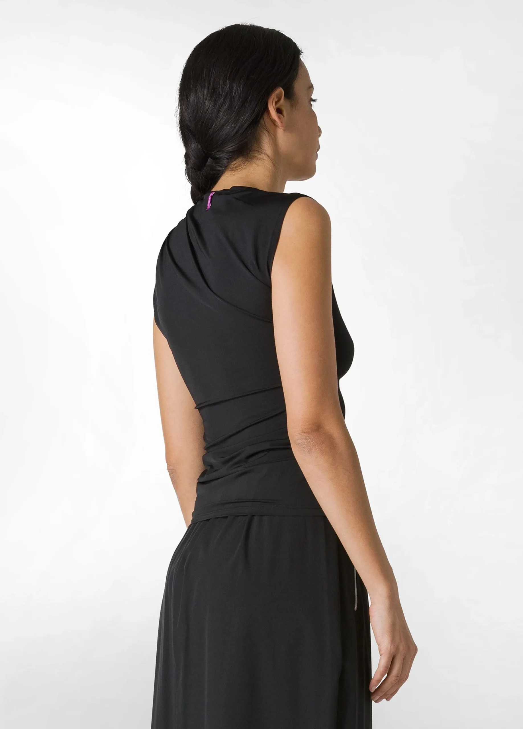 Cheap Top Scollo Asimmetrico In Microfibra Nero Donna Top & T-Shirts