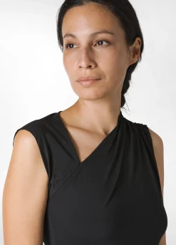 Cheap Top Scollo Asimmetrico In Microfibra Nero Donna Top & T-Shirts