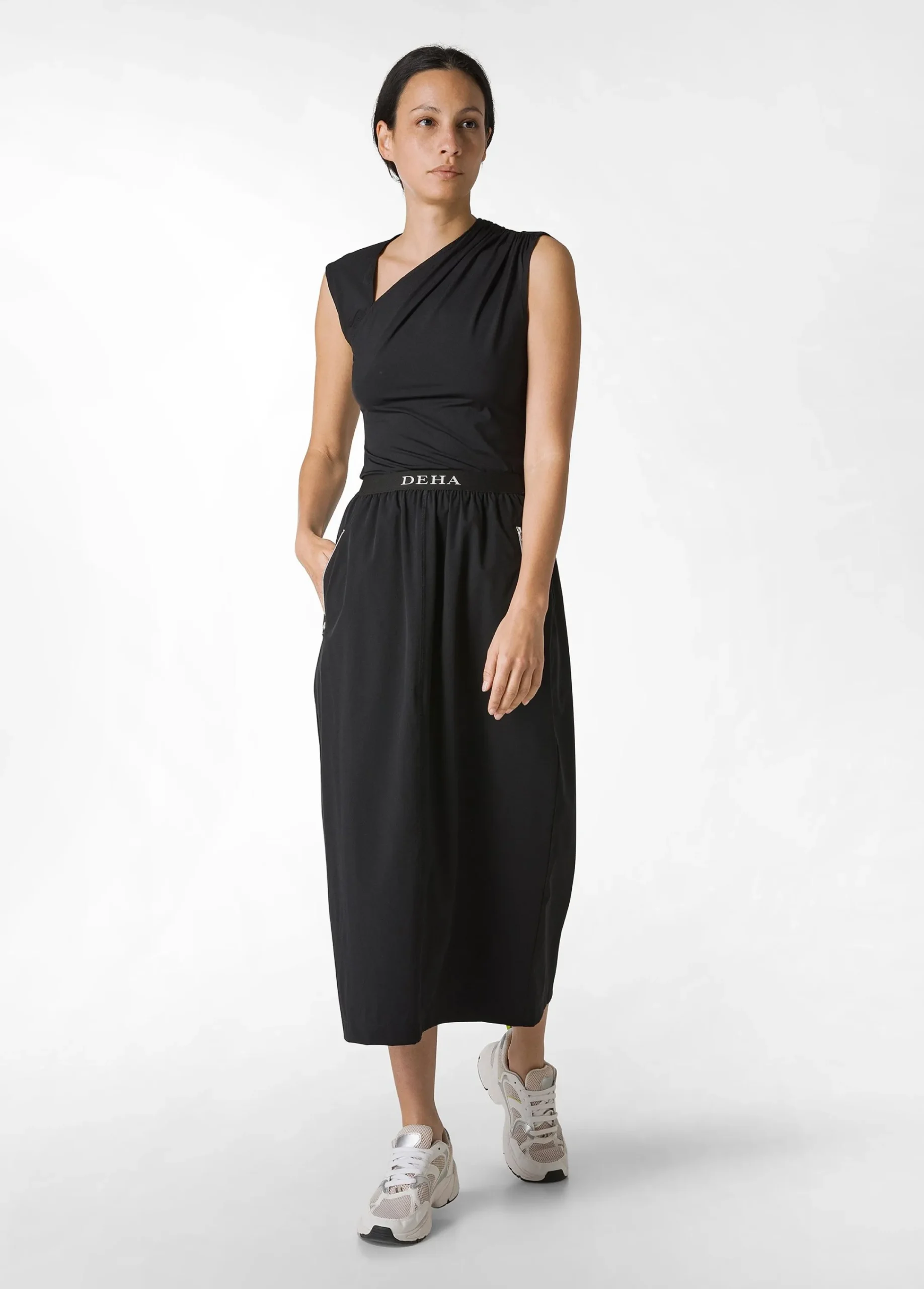 Cheap Top Scollo Asimmetrico In Microfibra Nero Donna Top & T-Shirts