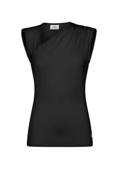 Cheap Top Scollo Asimmetrico In Microfibra Nero Donna Top & T-Shirts