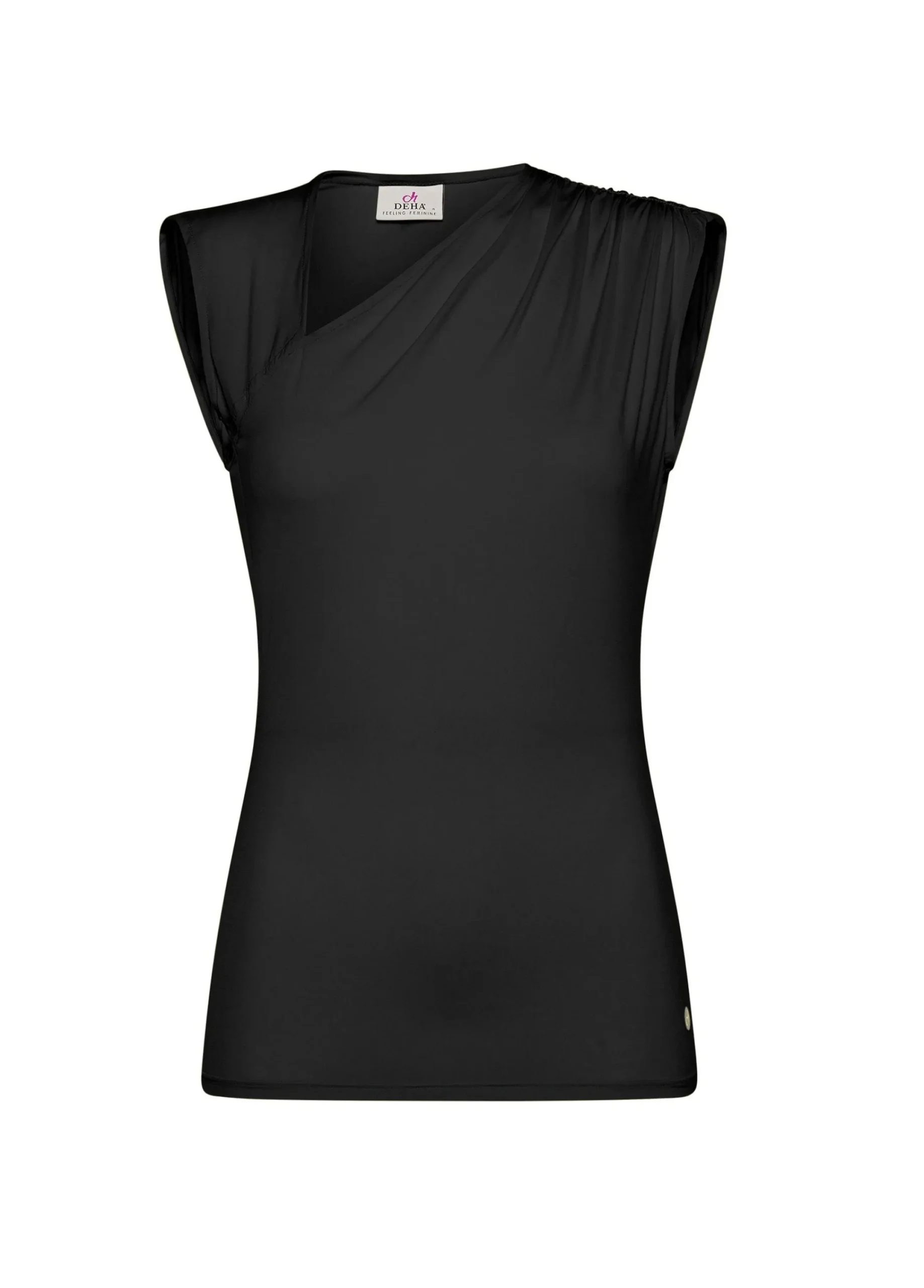 Cheap Top Scollo Asimmetrico In Microfibra Nero Donna Top & T-Shirts