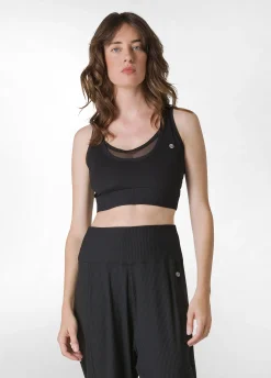 Hot Top Sportivo Con Inserto In Tulle Nero Donna Canotte E Reggiseni Sportivi