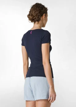 New T-Shirt A Costine Con Bottoni Blu Donna Top & T-Shirts