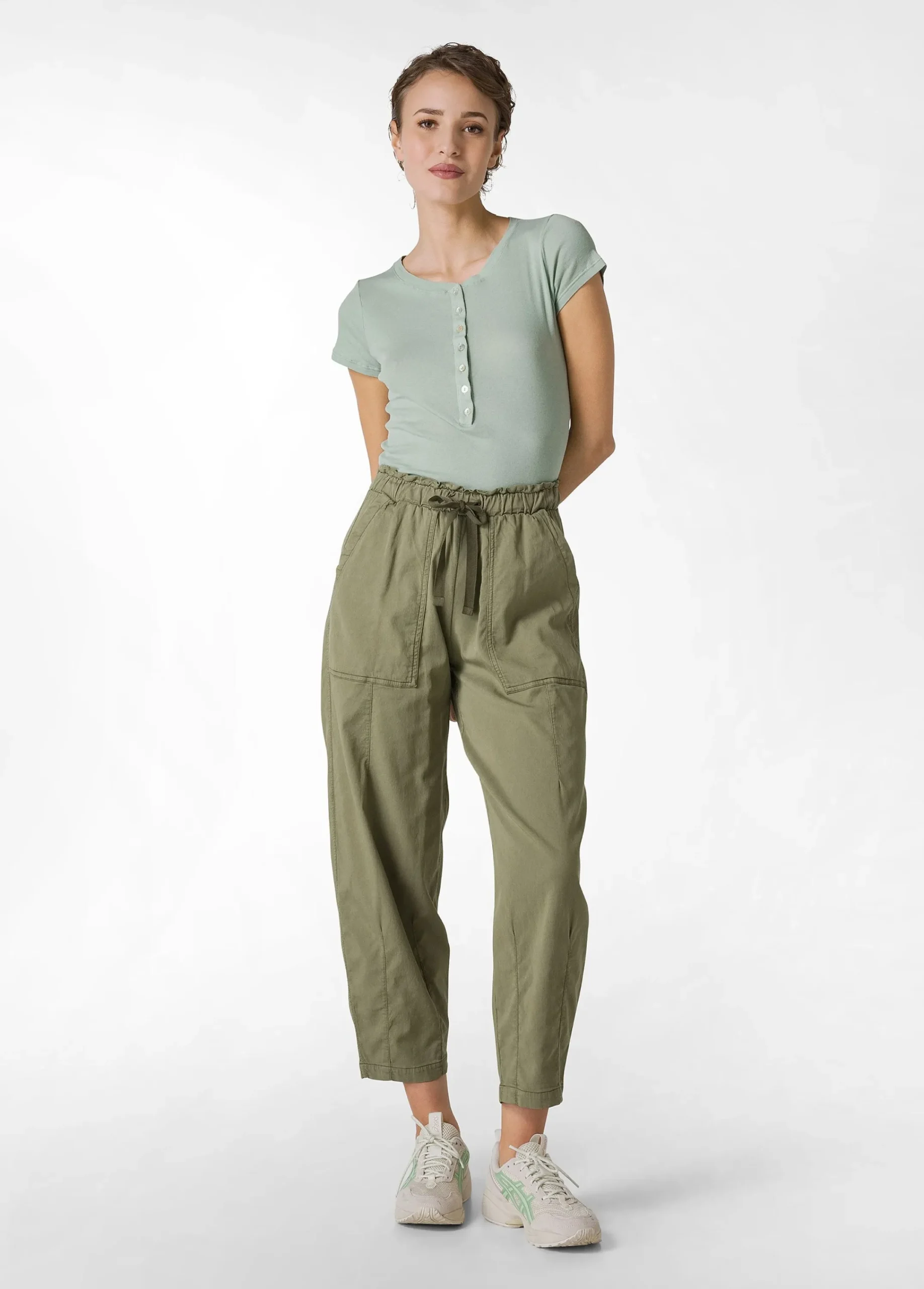 Sale T-Shirt A Costine Con Bottoni Verde Donna Top & T-Shirts
