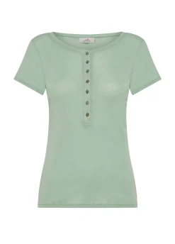 Sale T-Shirt A Costine Con Bottoni Verde Donna Top & T-Shirts
