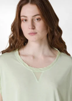 New T-Shirt Ampia Misto Seta Verde Donna Top & T-Shirts