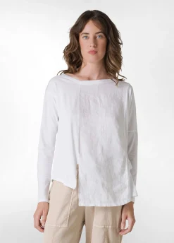 Discount T-Shirt Asimmetrica In Jersey E Lino Bianco Donna Camicie & Bluse