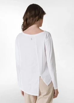 Discount T-Shirt Asimmetrica In Jersey E Lino Bianco Donna Camicie & Bluse