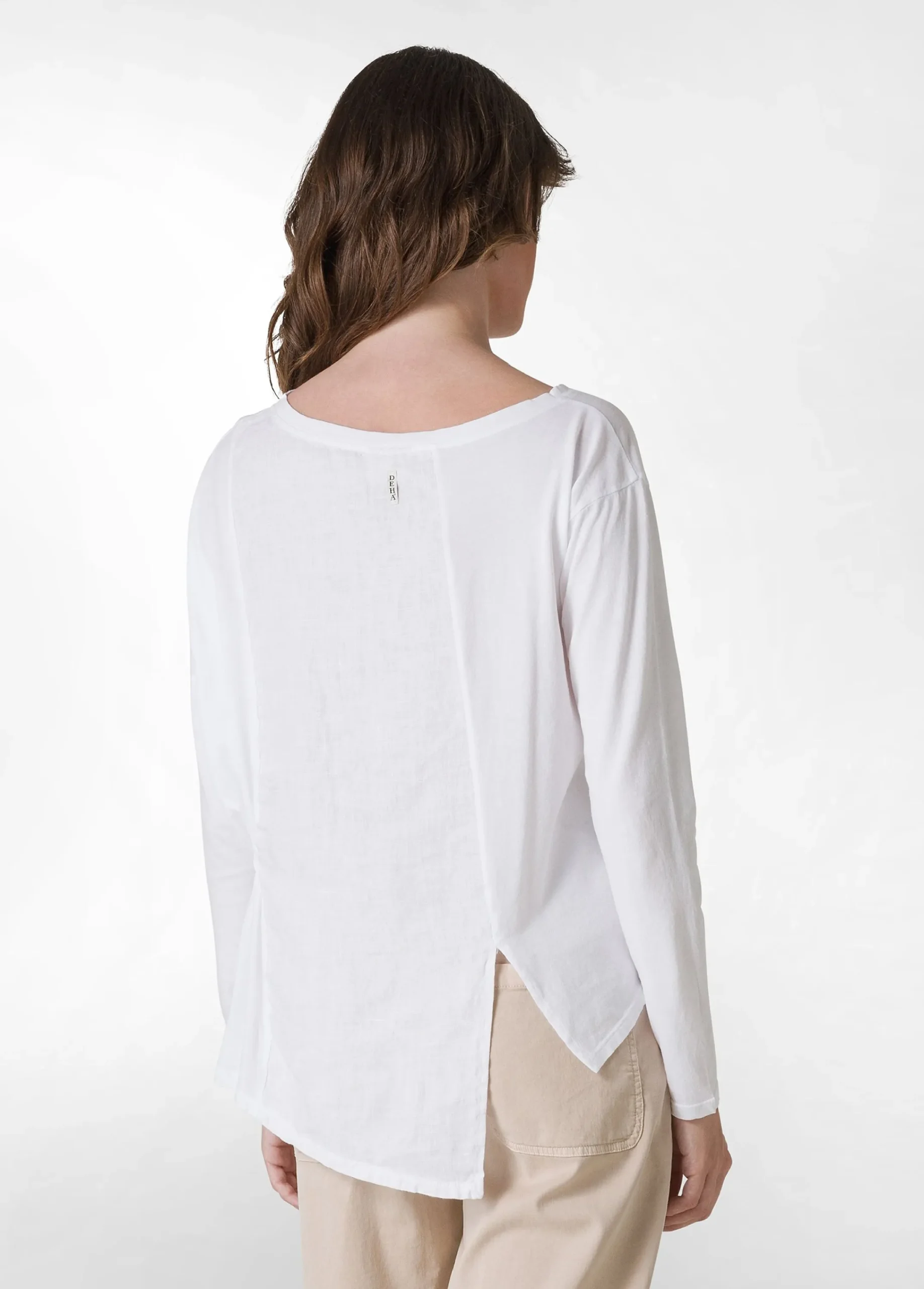Discount T-Shirt Asimmetrica In Jersey E Lino Bianco Donna Camicie & Bluse