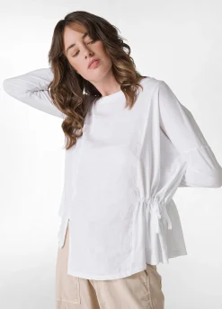 Discount T-Shirt Asimmetrica In Jersey E Lino Bianco Donna Camicie & Bluse