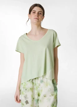 Best Sale T-Shirt Assimetrica Con Inserti In Lino Verde Donna Top & T-Shirts
