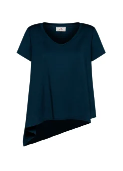 Shop T-Shirt Assimetrica Con Inserti In Lino Blu Donna Top & T-Shirts