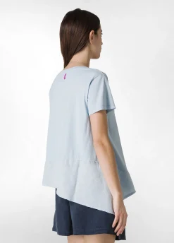 Fashion T-Shirt Assimetrica Con Inserti In Lino Blu Donna Top & T-Shirts