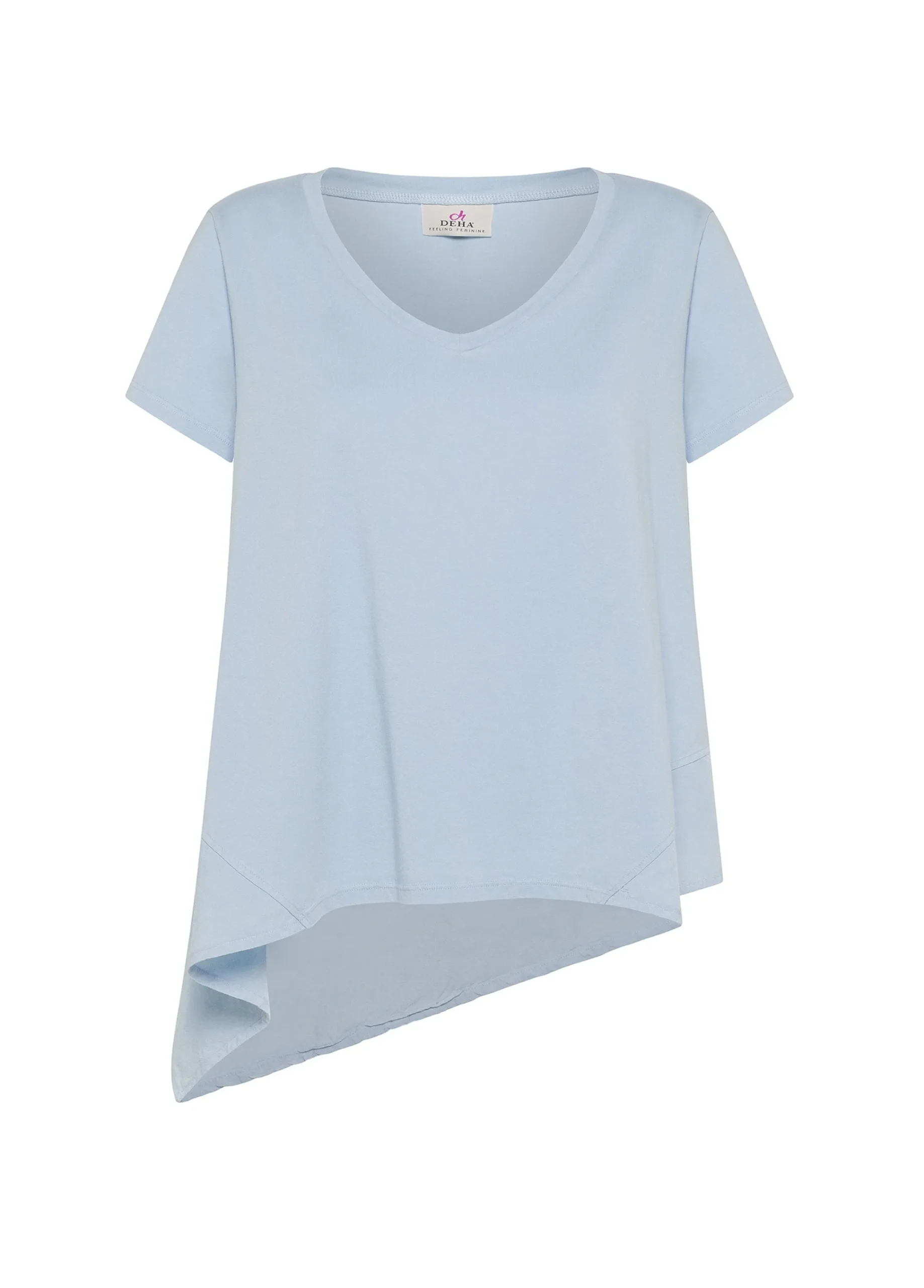 Fashion T-Shirt Assimetrica Con Inserti In Lino Blu Donna Top & T-Shirts