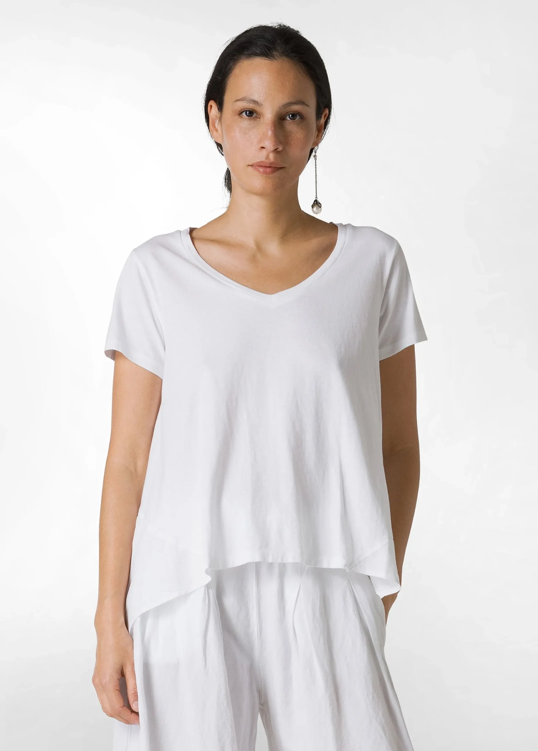 Sale T-Shirt Assimetrica Con Inserti In Lino Bianco Donna Top & T-Shirts
