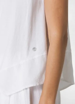 Sale T-Shirt Assimetrica Con Inserti In Lino Bianco Donna Top & T-Shirts