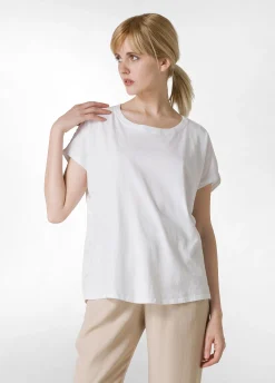 New T-Shirt Con Inserti In Raso Bianco Donna Top & T-Shirts