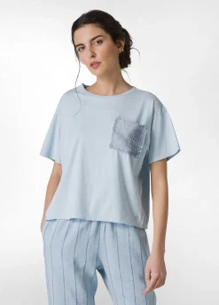 Best T-Shirt Con Taschino In Tweed Blu Donna Top & T-Shirts