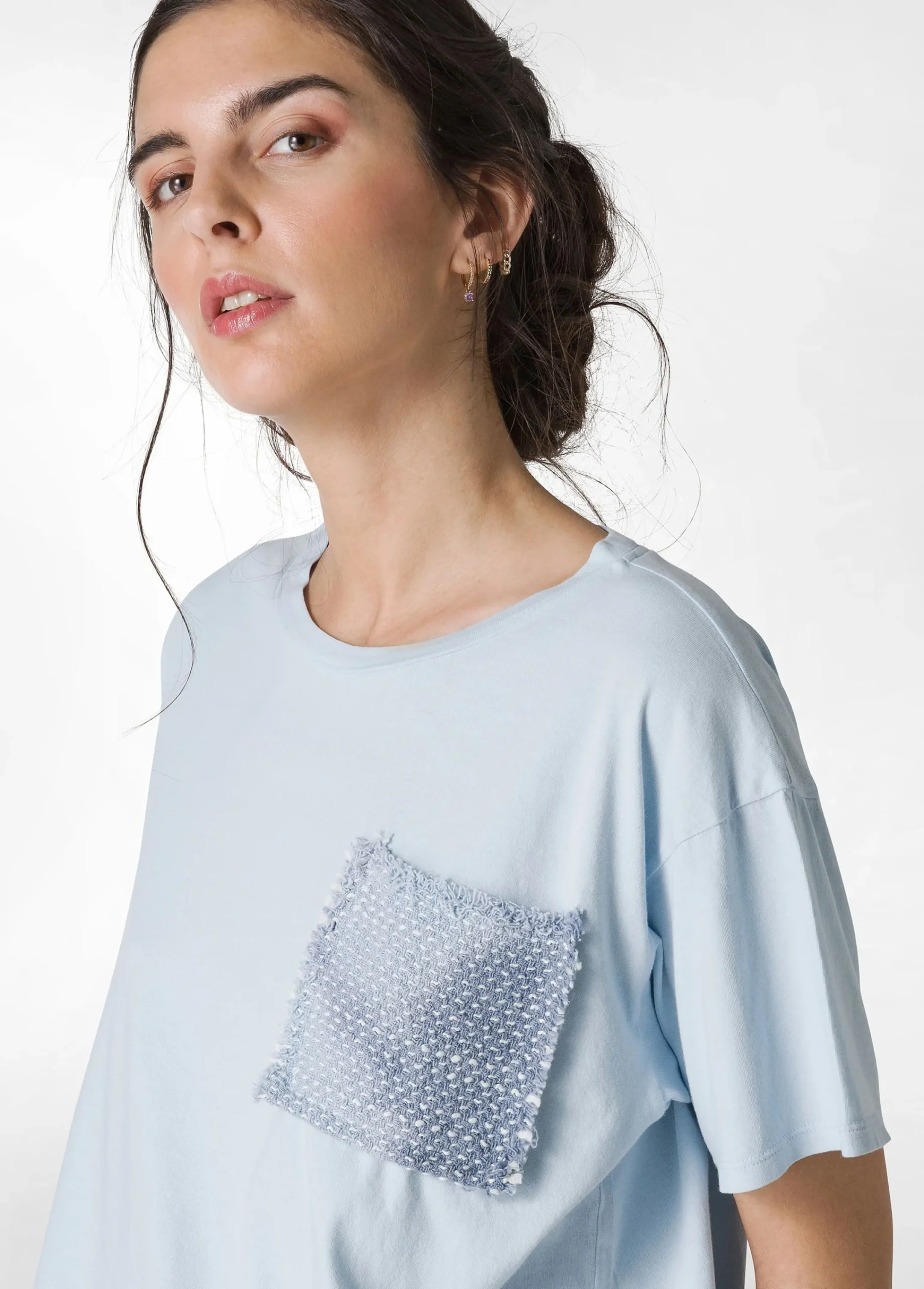 Best T-Shirt Con Taschino In Tweed Blu Donna Top & T-Shirts