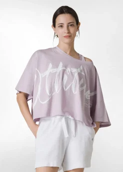 Fashion T-Shirt Cropped Leggera Effetto Vintage Viola Donna Top & T-Shirts