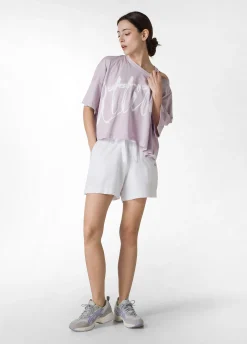 Fashion T-Shirt Cropped Leggera Effetto Vintage Viola Donna Top & T-Shirts
