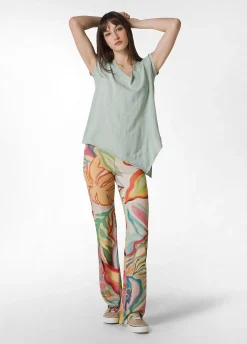 Best T-Shirt Fiammata Effetto Vintage Verde Donna Top & T-Shirts