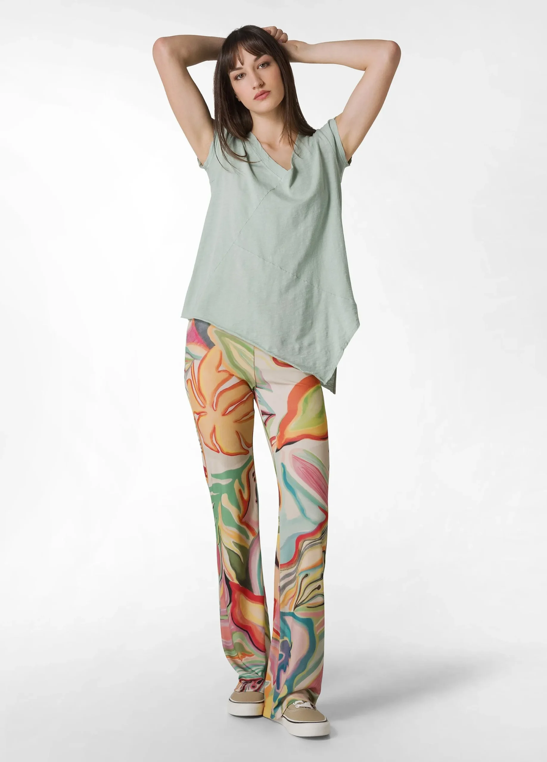 Best T-Shirt Fiammata Effetto Vintage Verde Donna Top & T-Shirts