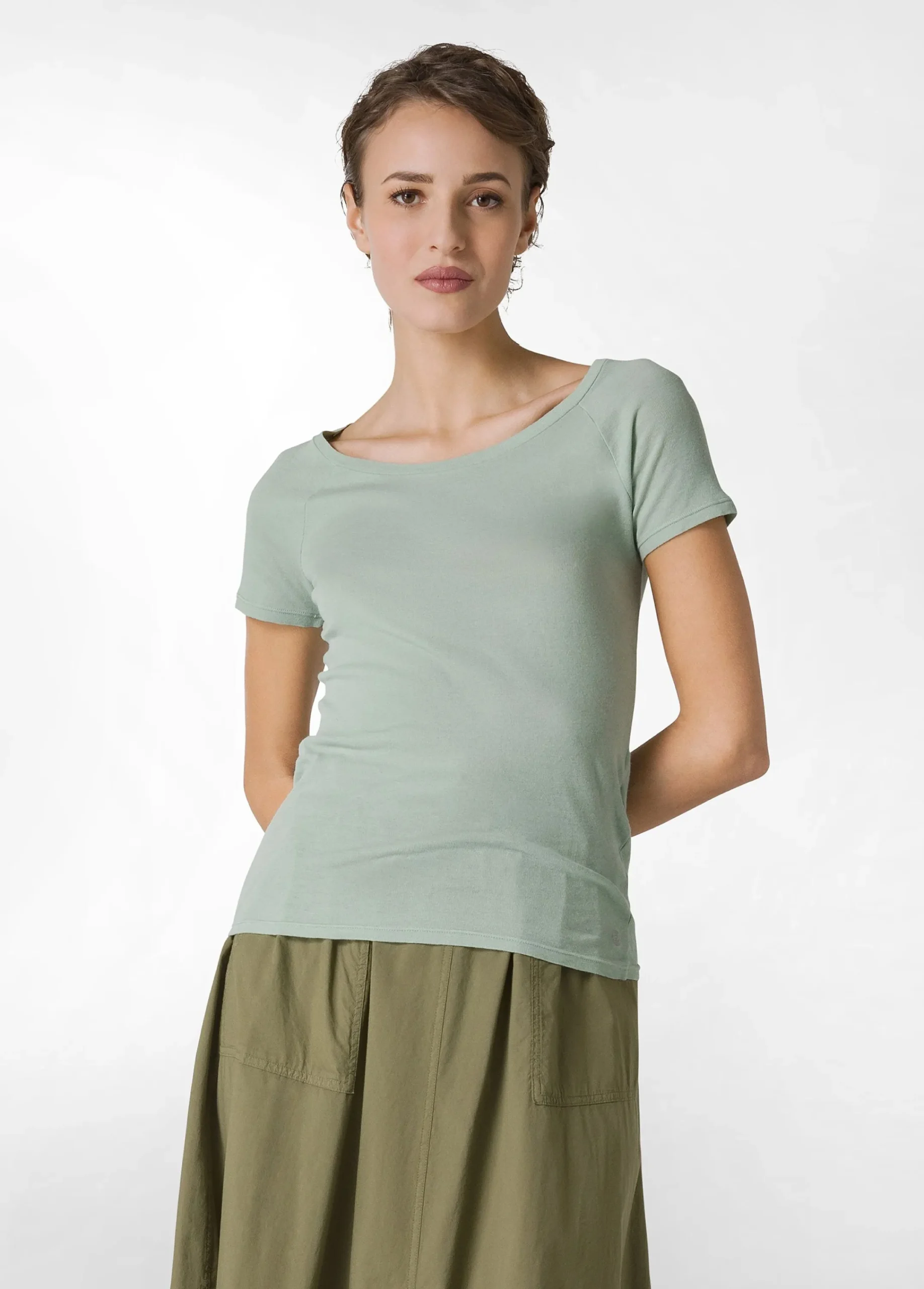New T-Shirt In Costina Leggera Verde Donna Top & T-Shirts
