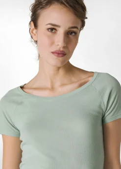 New T-Shirt In Costina Leggera Verde Donna Top & T-Shirts